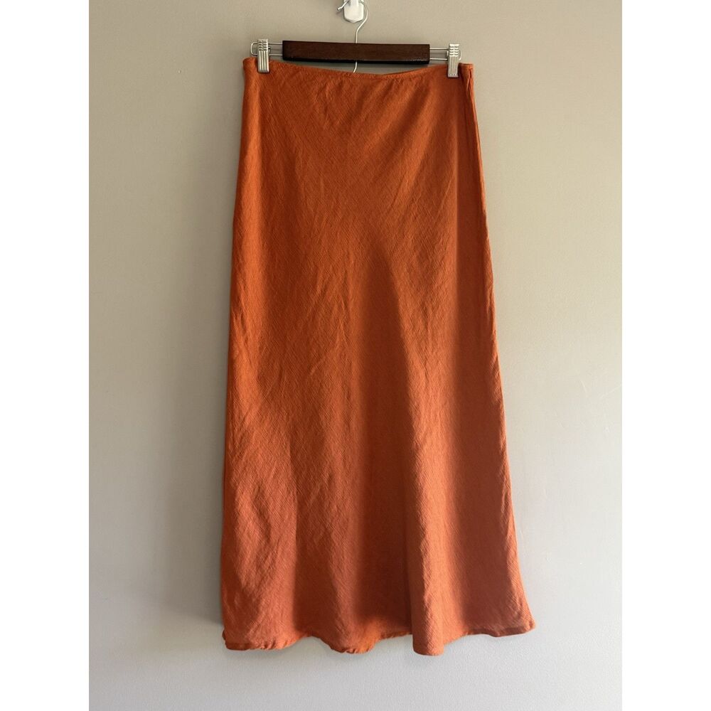 Eileen Fisher Linen Blend Maxi Skirt Burnt Orange Lagenlook Minimalist Boho Med - Picture 2 of 12